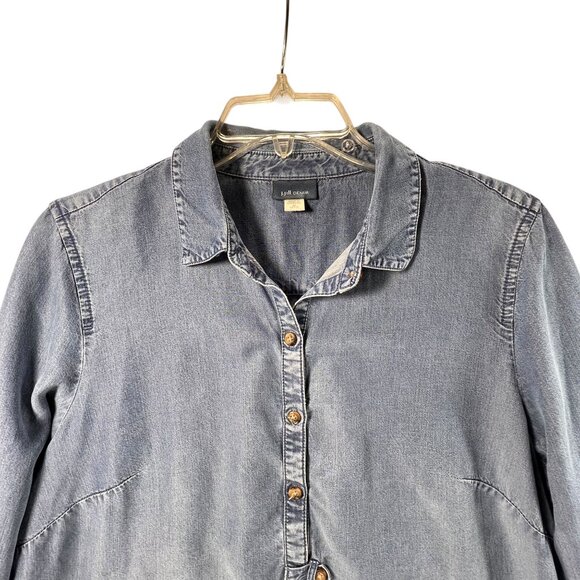 J Jill Womens Denim Tunic Top PM Chambray Long Sleeve Casual Shirt Pockets - Picture 3 of 15